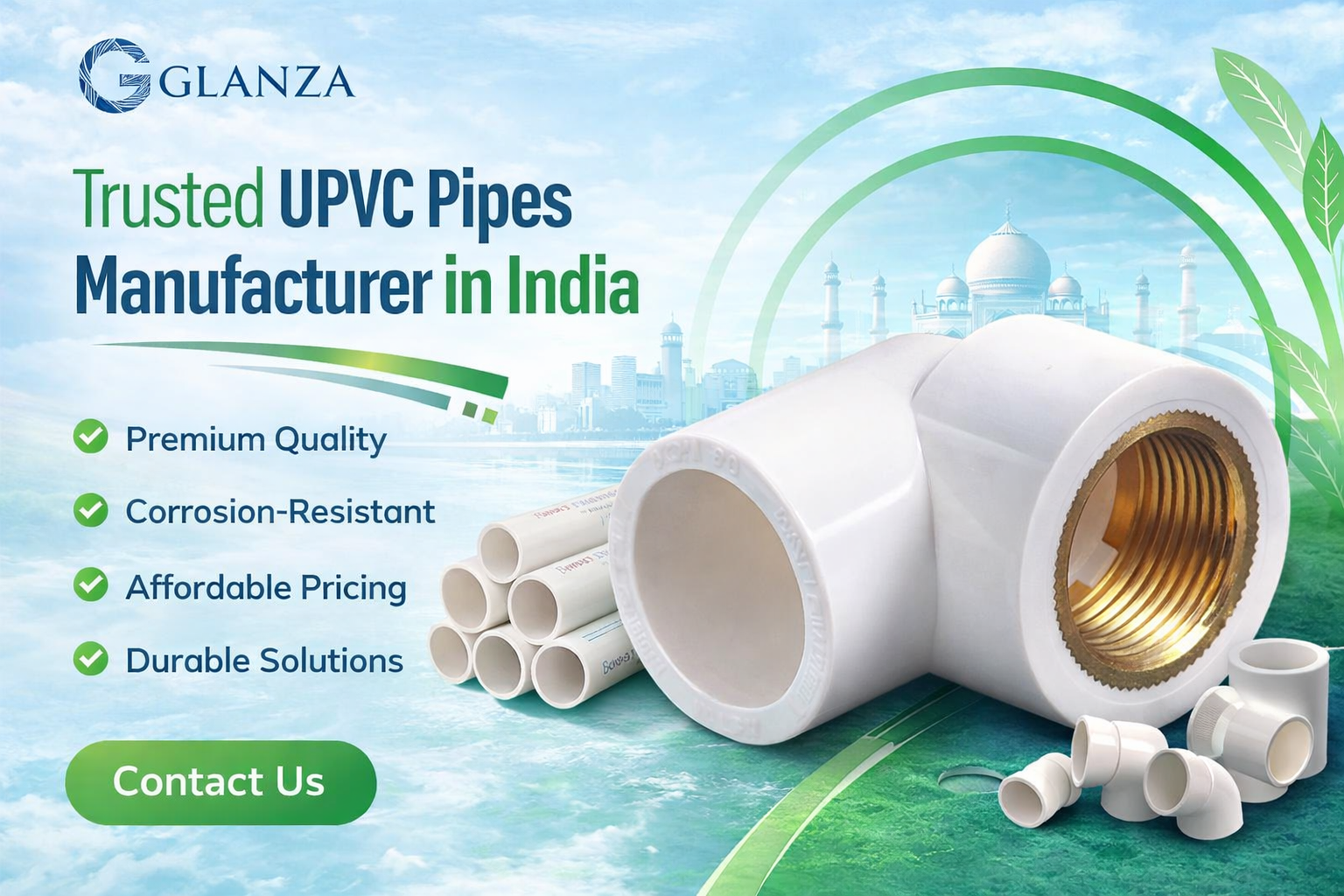 UPVC Pipes Manufacturer in India - Glanza Pipe Fittings